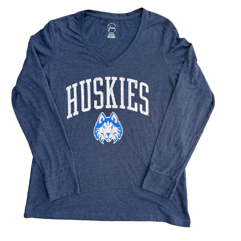 Gear UConn Huskies Blue Basketball Long Sleeve Crew Neck Dri Fit T-Shirt Mens L